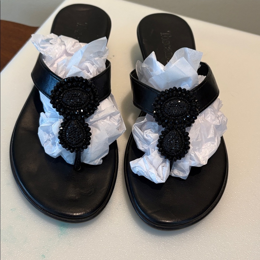 Tuscanella  Italian leather sandals/ beaded sparkly decor  flip-flop wedge style
